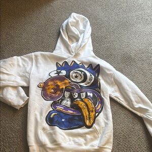 Gildan White Hoodie with Blue and Yellow Graphic